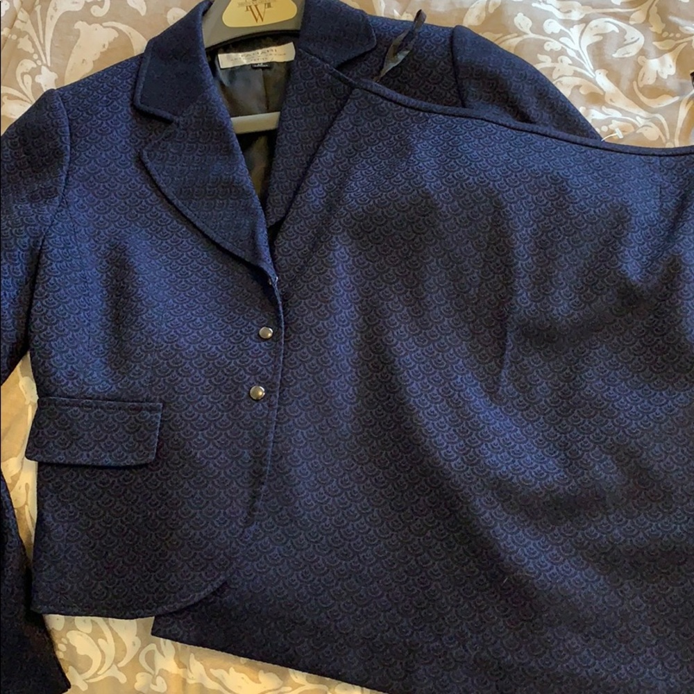 2-Piece Navy Blue and Black Tahari Skirt Suit